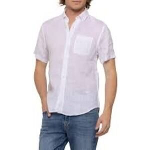 Porter & Ash Shirt Men X Large White Linen Short Sleeve Button Up
